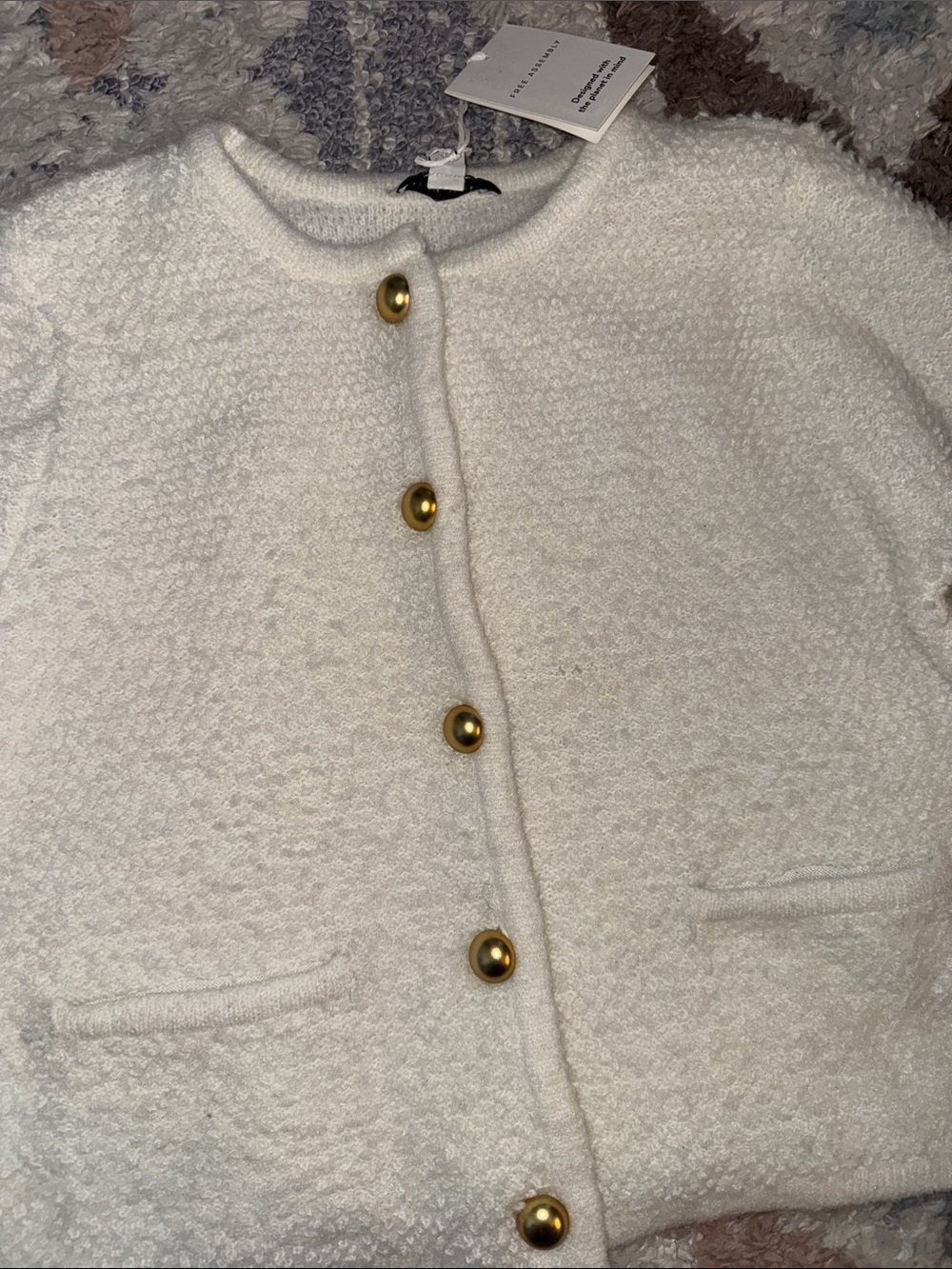 Free Assembly Cream Textured Button-Front Sweater - Picture 2 of 7
